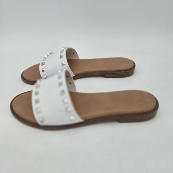 Sincerely Jules Womens 9 White Strap Slide Silver Studded Sandals Slip On Padded - Picture 4 of 8